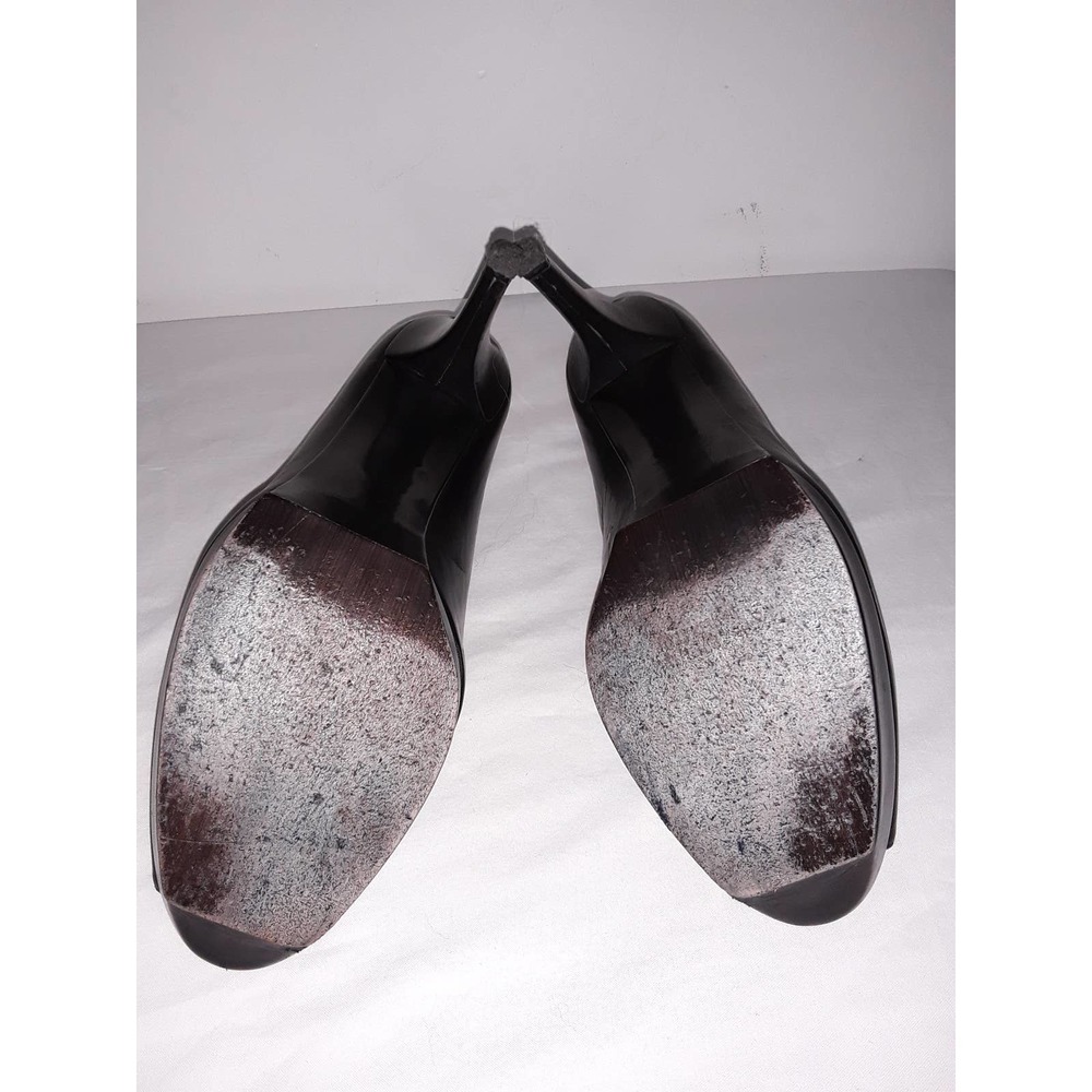 SOLD Stuart Weitzman STAGE Kid Leather Black Peep Toe Pumps 9.5 - Picture 5 of 6